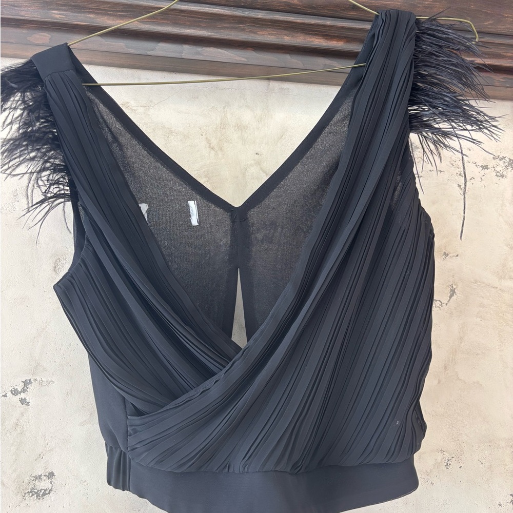 Elegant Black Sleeveless Top with Feather Details